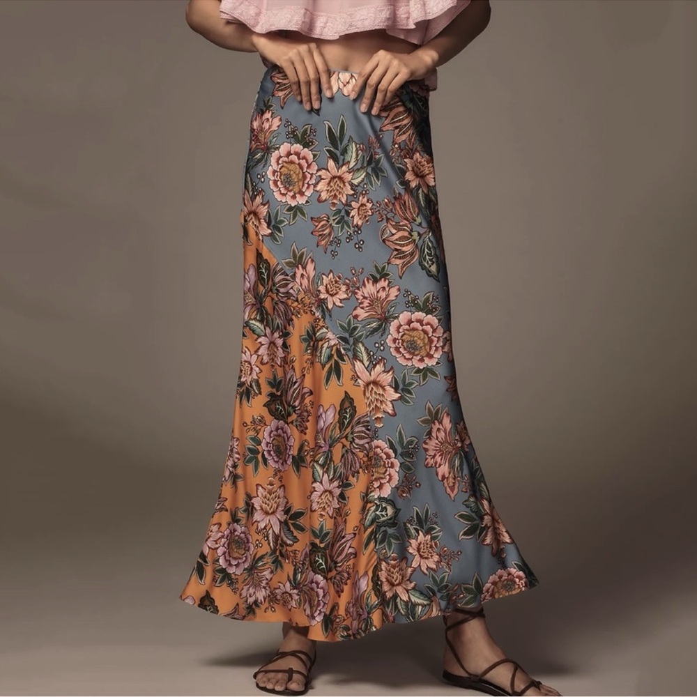 NWT Farm Rio Floral Maxi Skirt Size M Medium Blue Orange